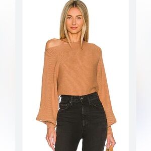 Lovers + Friends Olivia Off Shoulder Ribbed Sweater in Tan Size Medium